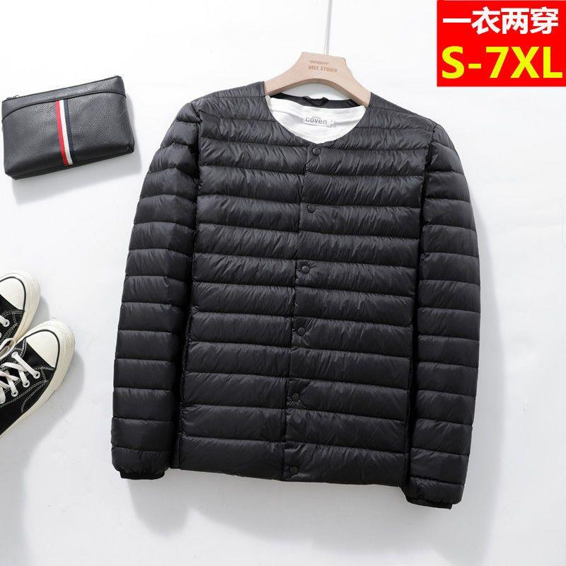 加肥加大码圆领轻薄羽绒服男无领300斤薄款内穿中老年人胖