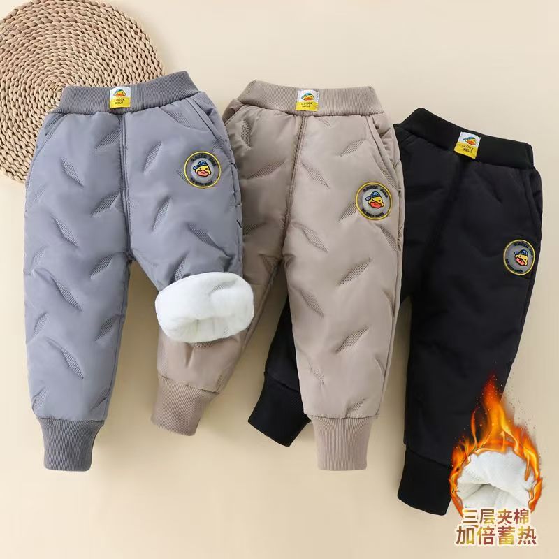 小黄鸭男女童加绒裤子三层夹棉冬季裤儿童加厚保暖棉裤宝宝冬装裤