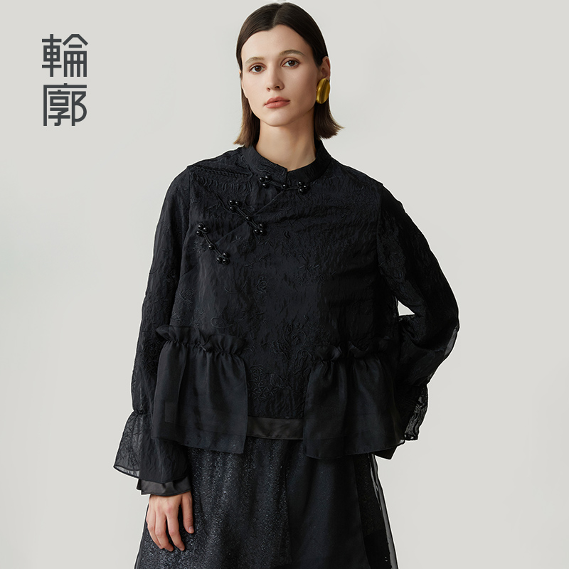 轮廓石狮子L243Y040刺绣小衫复古典雅中式立领时尚宽松休闲上衣女