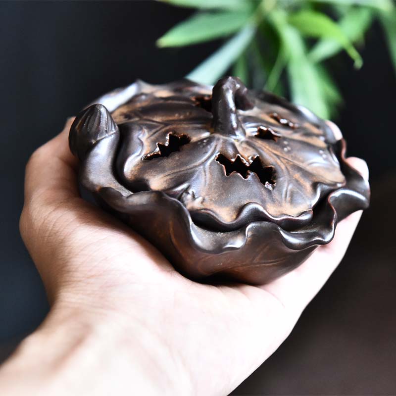 荷叶陶瓷复古香薰炉家用室内檀香盘香熏香器茶道点香座