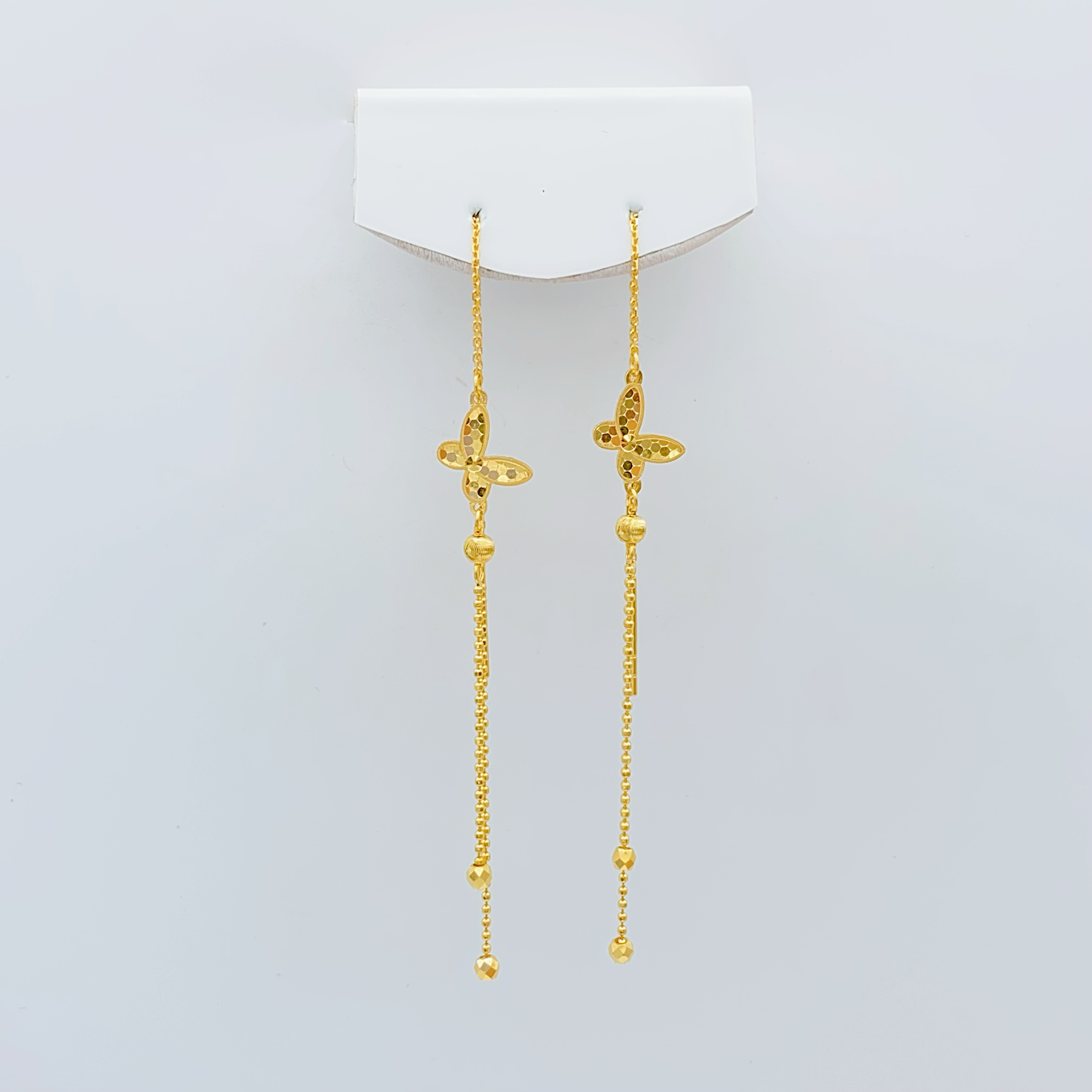 老庙足金2 精工5G工艺 龙鳞蝴蝶串珠流苏 耳线 2.60克