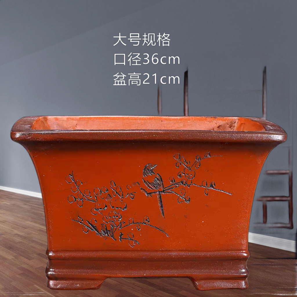 紫砂花盆新款特大四方盆景盆树桩盆栽陶瓷花盆正方形绿植花盆热销
