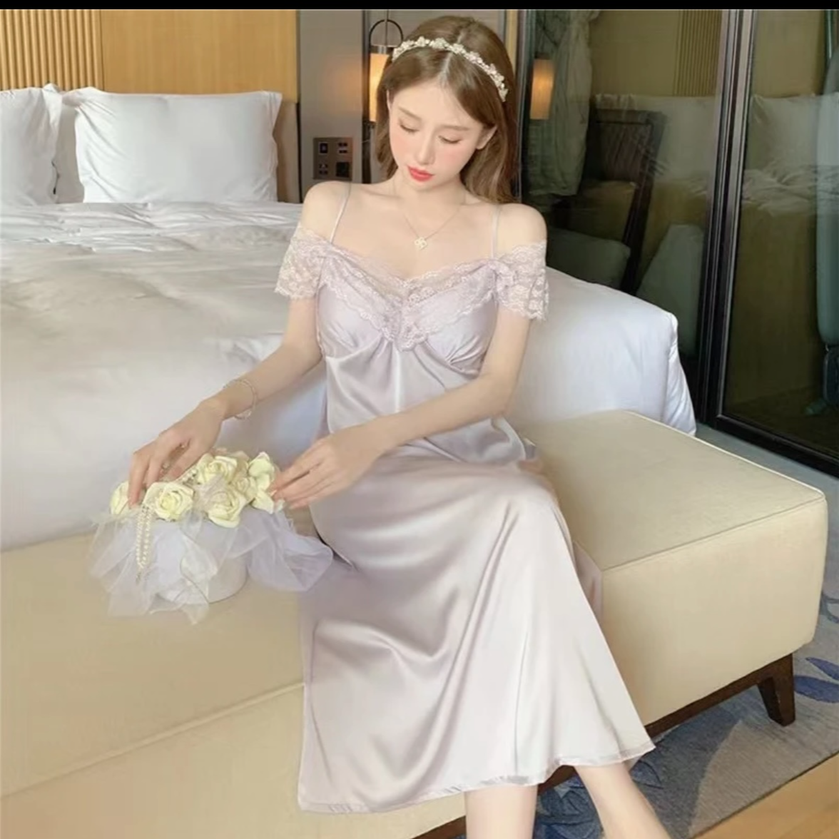 轻法式睡裙冰丝家居服韩版气质优雅轻奢宫廷风长款显瘦蕾丝夏季