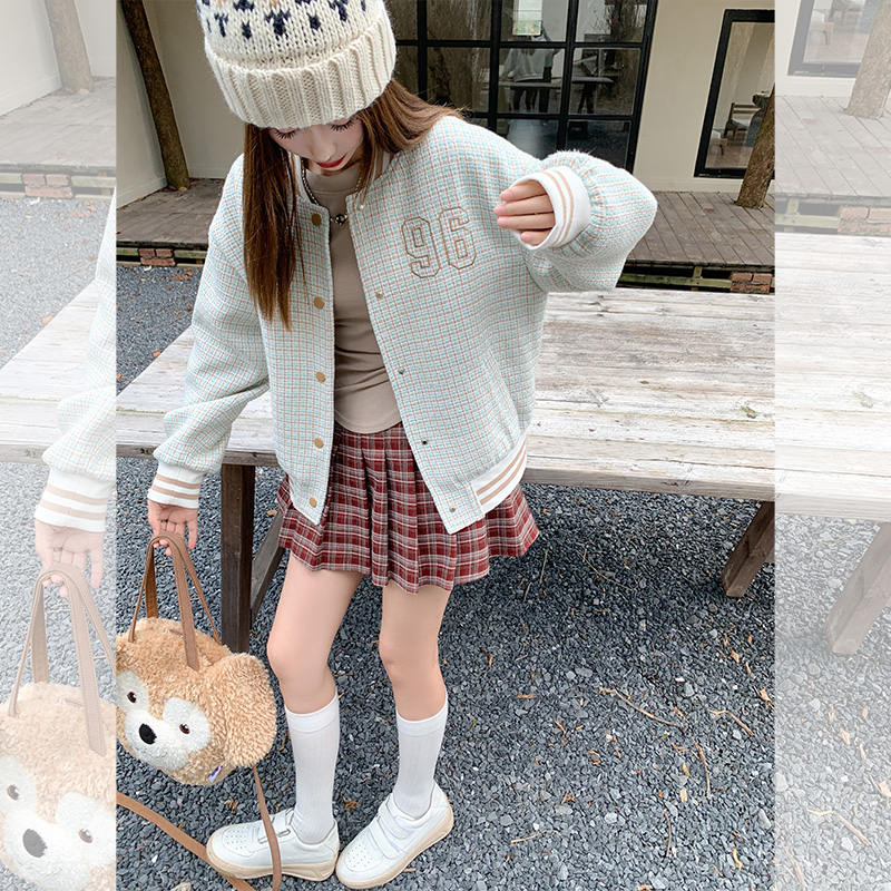 【年末清清】美式学院风长袖格纹棒球服女秋季Z243WZ2911
