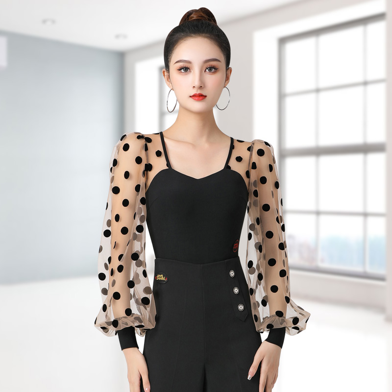 【女灯笼袖u领波点】丹宝罗拉丁舞练功服舞蹈服国标舞衣服交谊舞