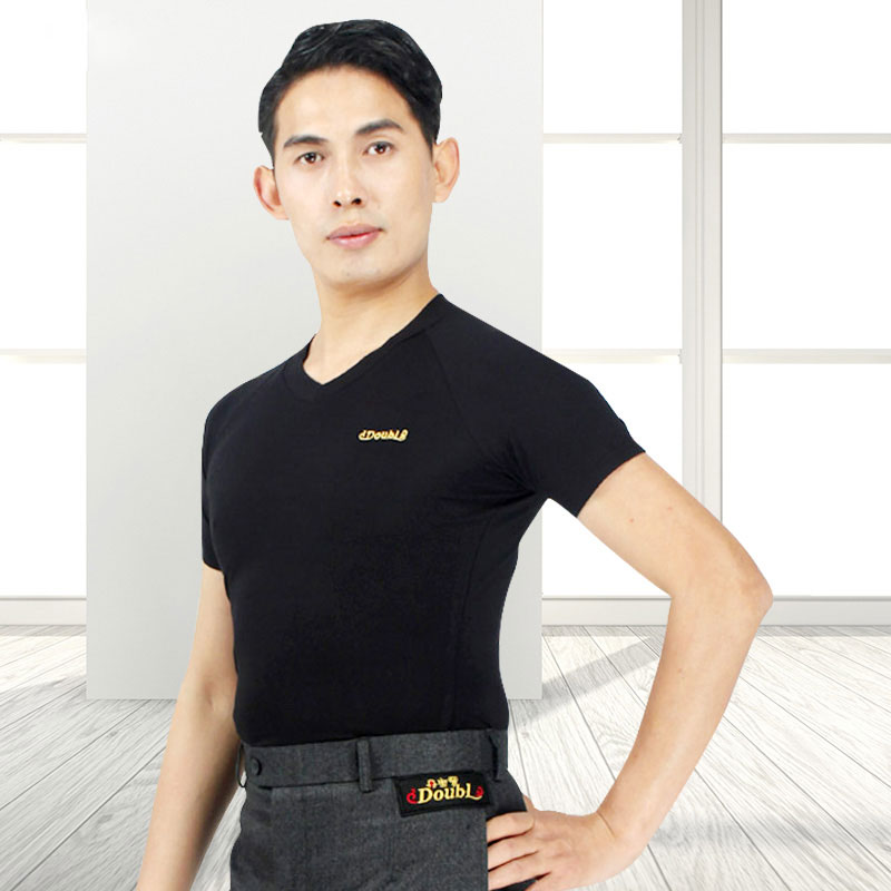 【男长袖V字母标】丹宝罗 舞蹈摩登舞练功服黑色男成人服装练舞衣