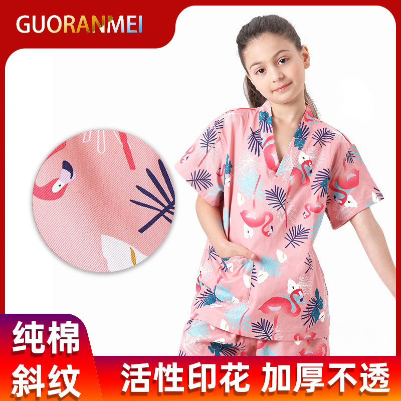儿童款汗蒸服火烈鸟睡衣桑拿服儿童装洗浴兔子娃娃浴衣小孩纯棉