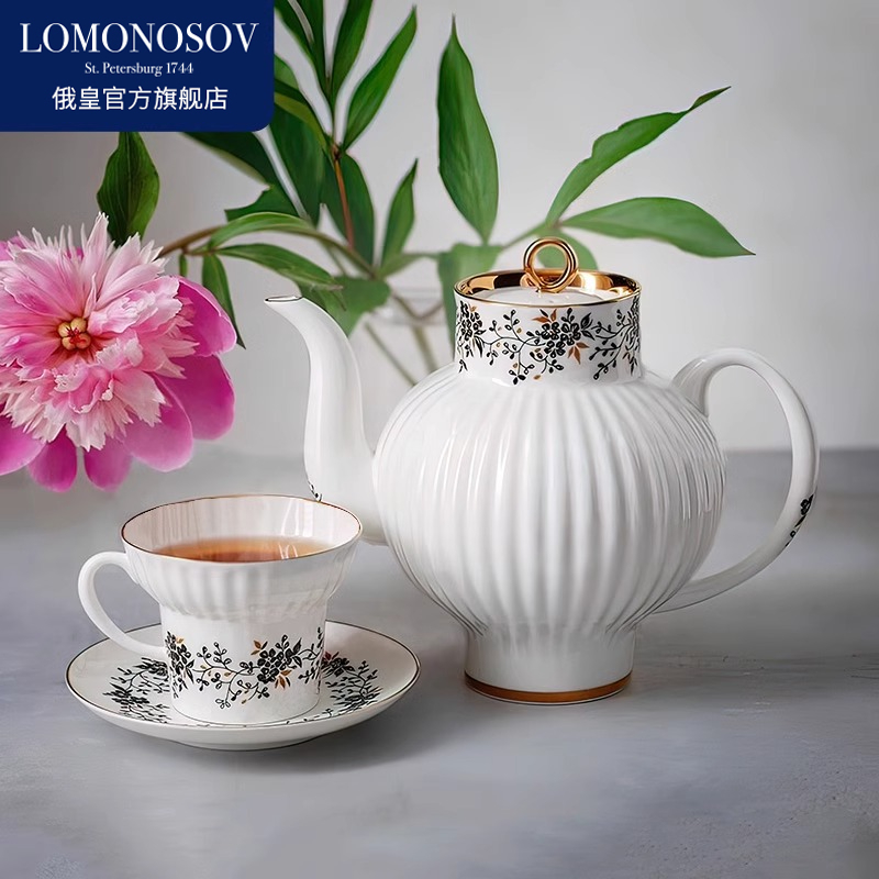  LOMONOSOV俄皇瓷白花环系列骨瓷咖啡杯碟高端精致下午茶茶具