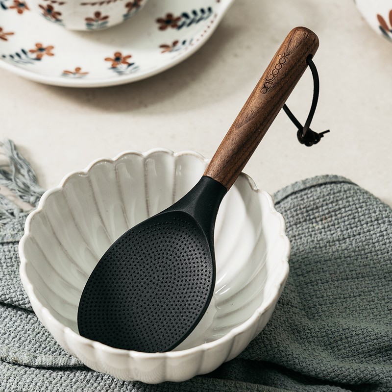 onlycook食品级硅胶饭勺不易粘米粒铲子电饭锅饭铲木柄饭勺子盛饭