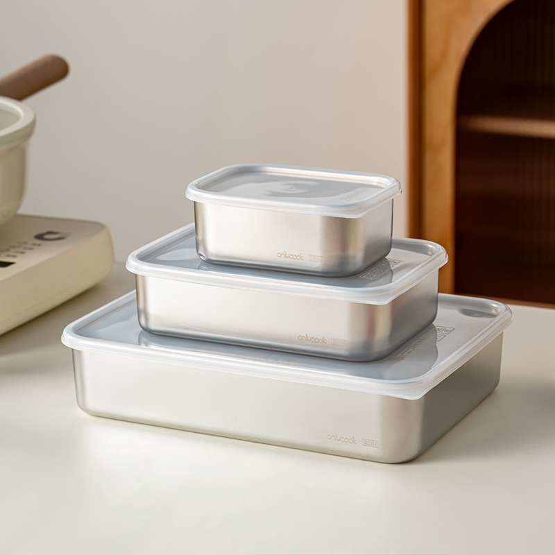 onlycook304不锈钢备菜盘带盖食品级火锅配菜保鲜盒蔬菜分装托盘