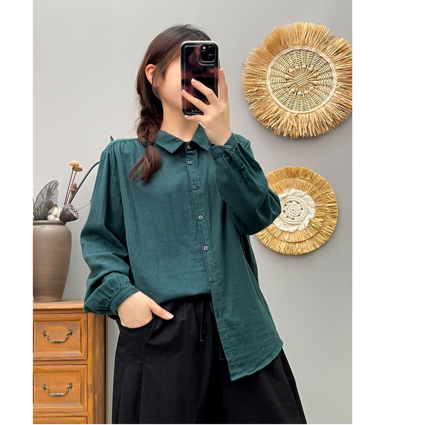 新款纯棉条纹长袖衬衫双层棉纱上衣设计感小衫休闲时尚衬衣女