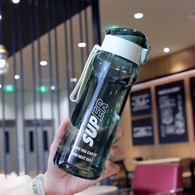 弹跳盖塑料水杯带刻度提绳户外运动水瓶耐高温防摔户外健身学生杯