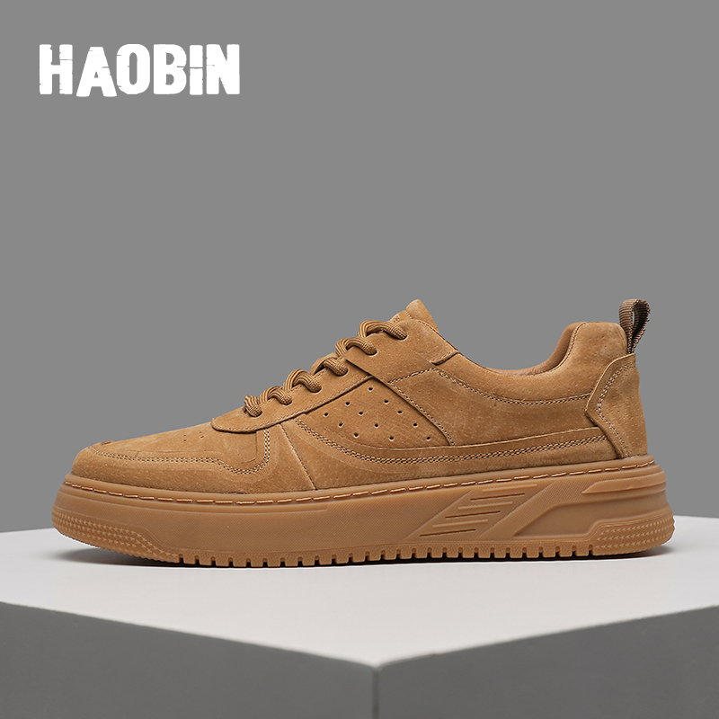 浩宾秋季新款猪皮休闲板鞋时尚百搭潮流潮流潮鞋