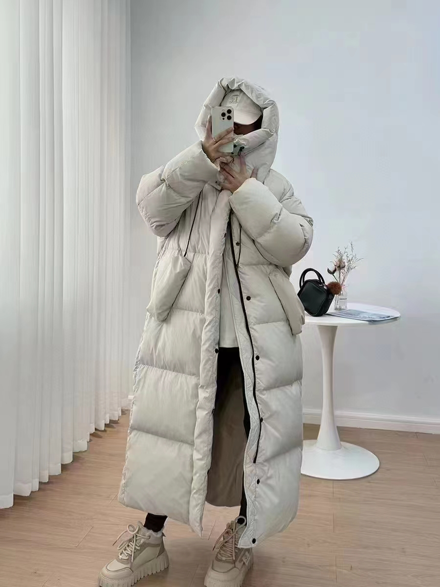 德妃推荐冬季超长外套时尚休闲百搭连帽