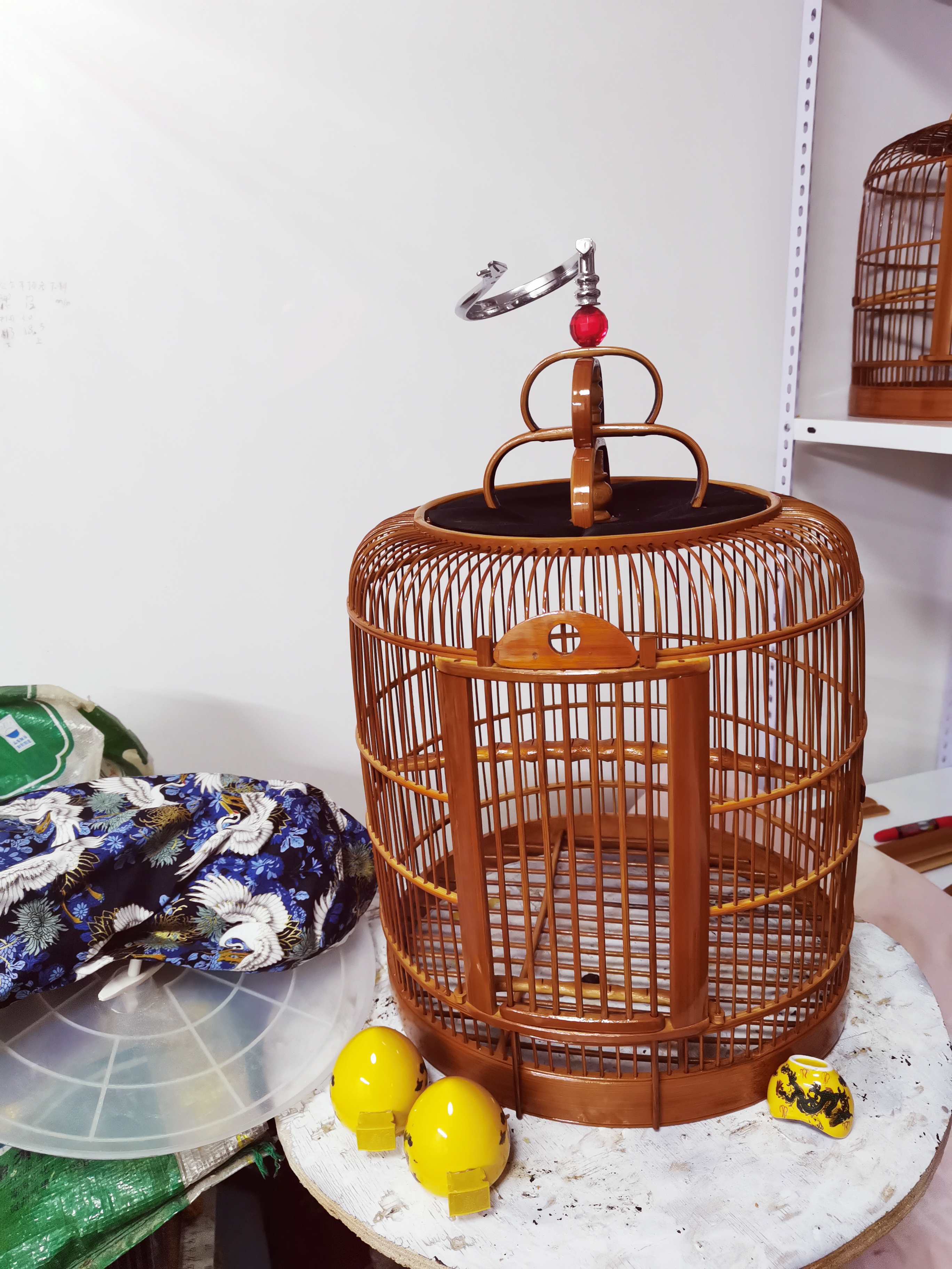 34公分的双丝鸟笼，高度37公分，带竹青