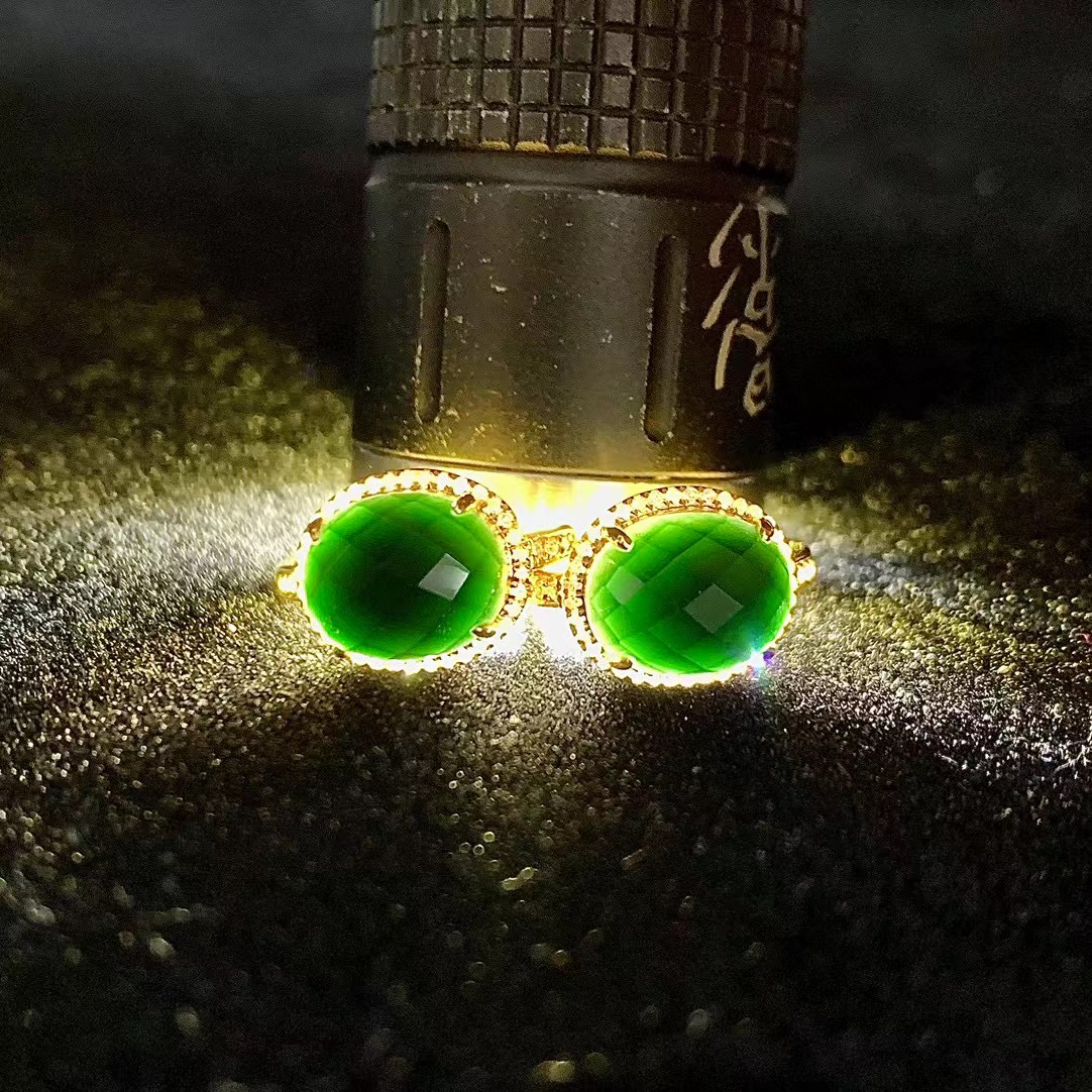 缅甸天然A货墨翠耳饰18K金气质镶嵌耳包时尚百搭珠宝首饰定制礼物