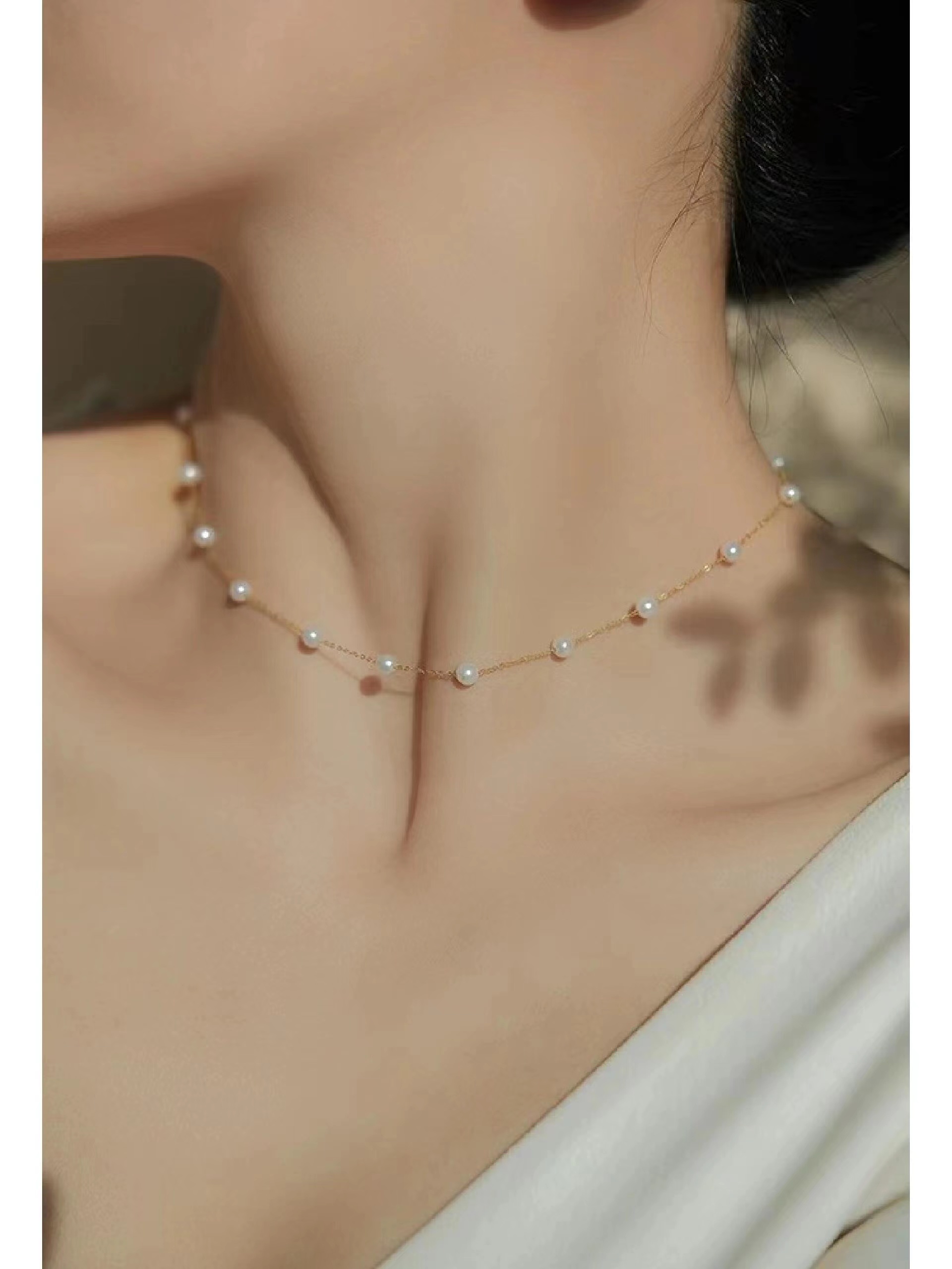 小米珠项链19珠仙女baby18k精致淡水珍珠4-5mm时尚气质强光