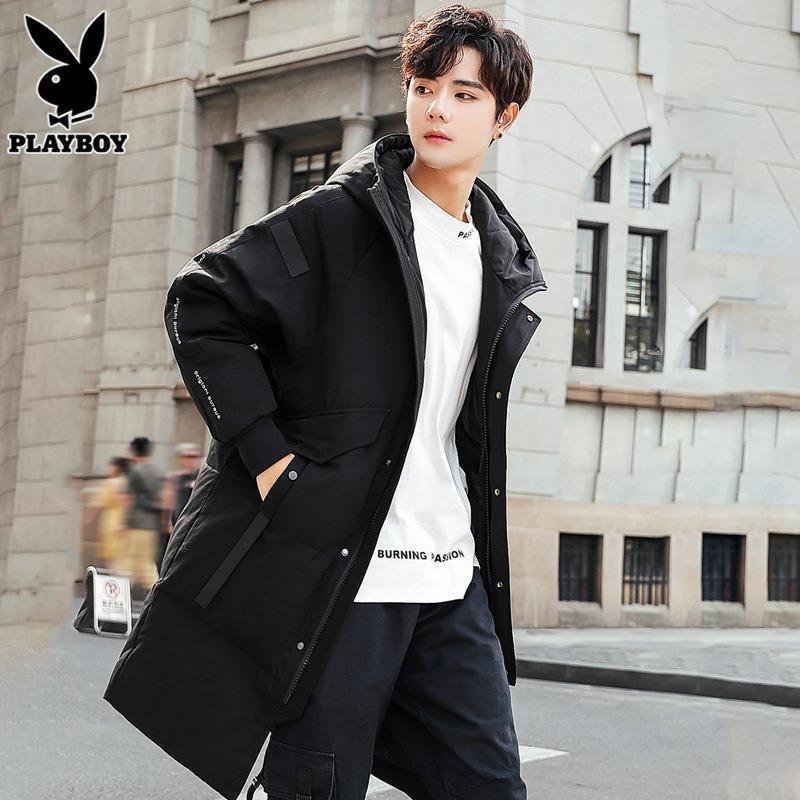 PLAYBOY轻薄羽绒服男士中长款防寒大衣秋冬季新款潮牌保暖外套男