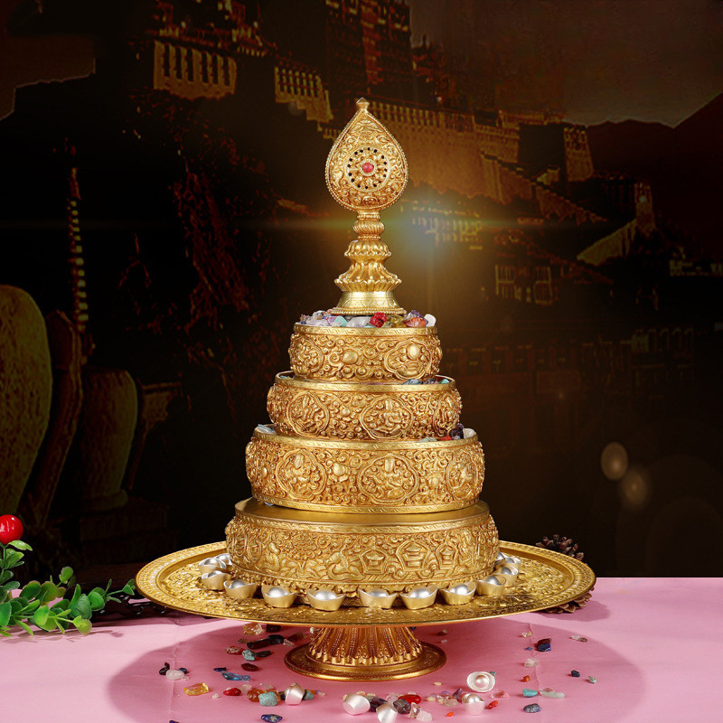 藏式铜曼扎盘尼泊尔工艺八吉祥雕花三十七供曼茶罗家用