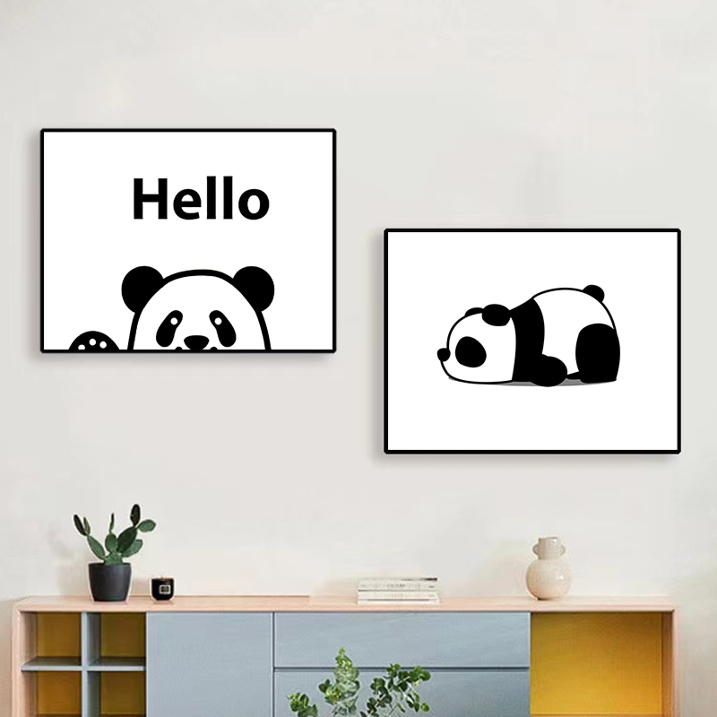 搭配电表箱装饰画简约熊猫卡通免打孔现代简约遮挡配电箱餐厅挂画