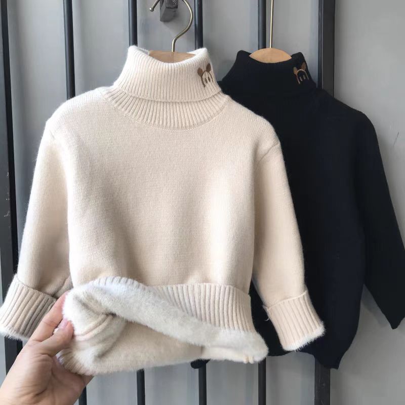男女童高领一体绒毛衣冬季2025新款加绒加厚打底衫中大童时尚毛衣
