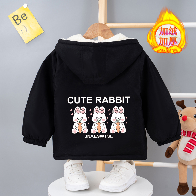 2025新款秋冬款女童加绒加厚连帽外套时尚中大通休闲冬季夹克上衣