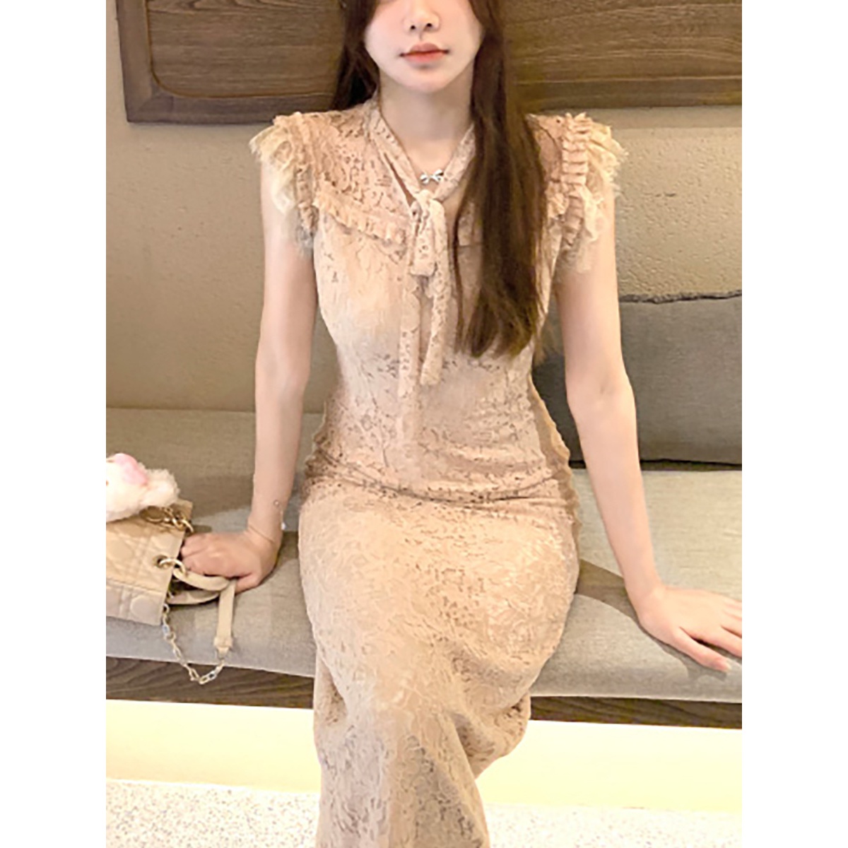 爱与灵~温柔蕾丝连衣裙~芭蕾风裙子基本款拉链韩系拼接