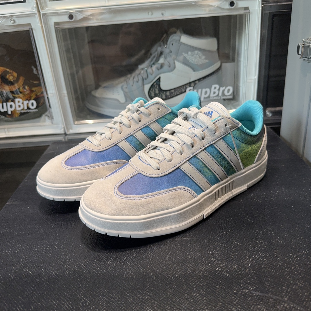 39码/adidas 阿迪达斯 低帮休闲鞋灰蓝色/98新无盒