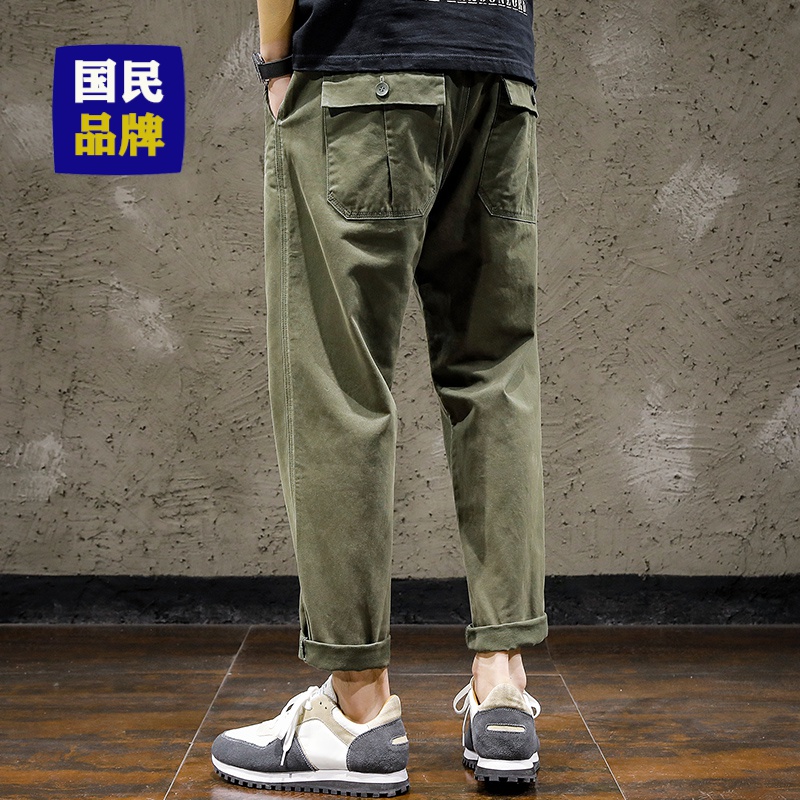 高级感潮牌休闲工装裤男士夏季宽松直筒春秋款男生痞帅九分长裤