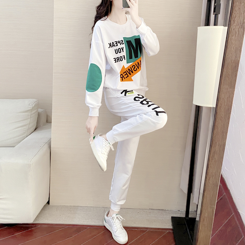 春秋运动休闲套装女潮牌时尚2024新款显瘦洋气白色卫衣时髦两件套