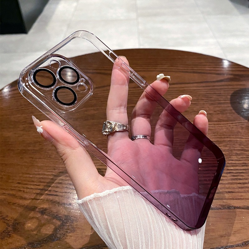 透明渐变超薄适用iphone15苹果14promax手机壳14简约13自带镜头膜
