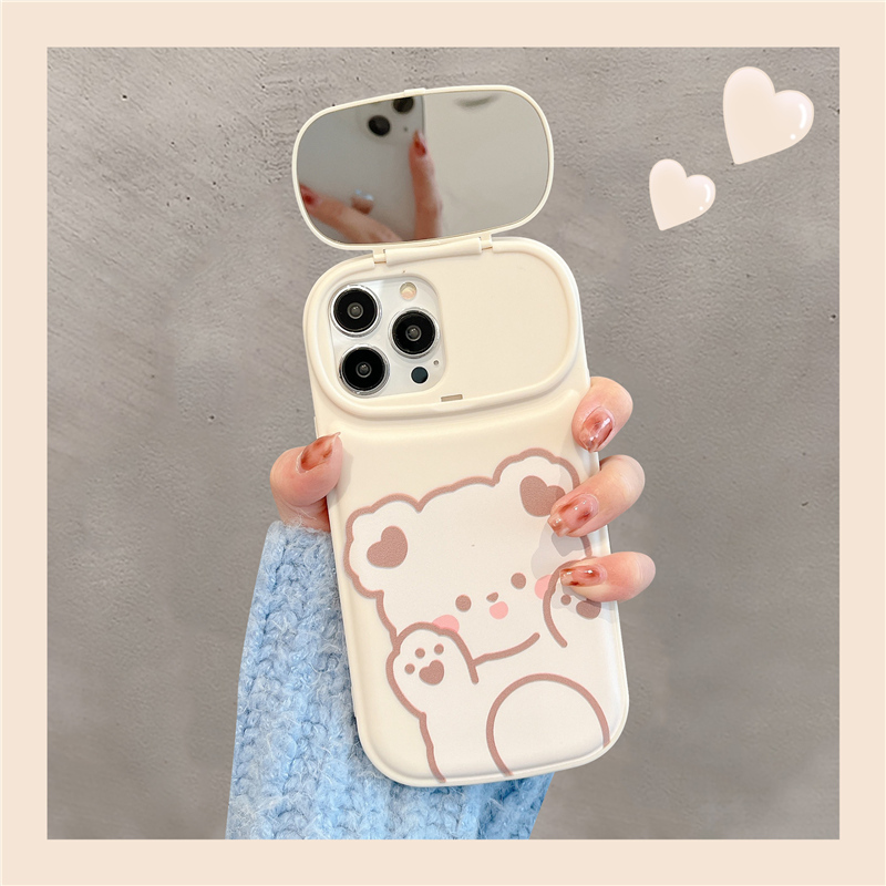 补妆镜兔子小熊适用苹果13手机壳iphone14promax卡通11镜面12可爱