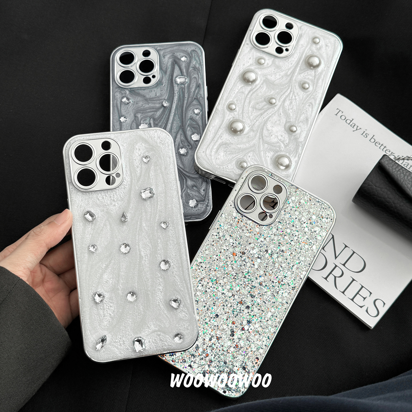 小众ins高级感轻奢水钻珍珠适用苹果14iphone15promax手机壳13/12