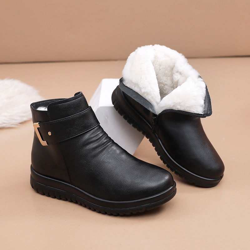 妈妈鞋冬季棉鞋加绒平底防滑保暖老人短靴中老年女鞋中年冬鞋