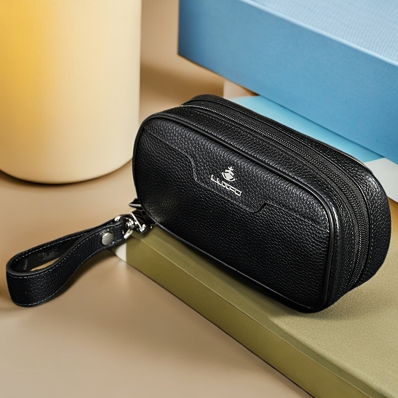 LUXFO荔枝纹牛皮烟斗包2斗包大容量收纳袋便携式烟斗配件工具包