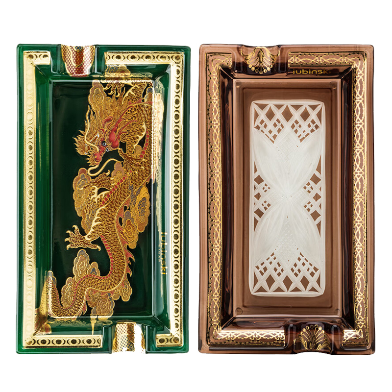 雪茄烟灰缸轻奢时尚手工琉璃高档家用客厅摆件个性创意两槽持灰器