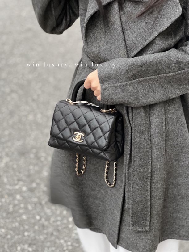 95新 Chanel/香奈儿 香奈儿黑金荔枝皮cocohandle mini 30开带卡