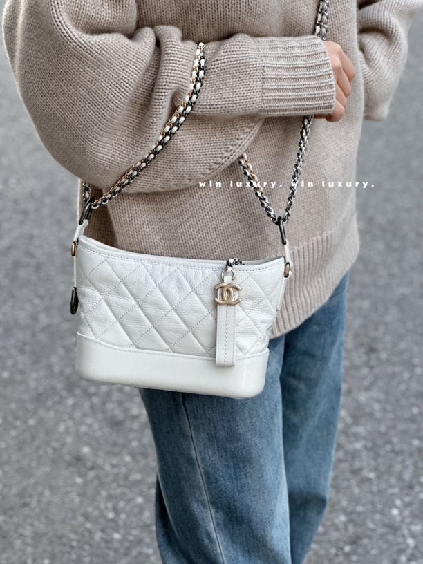 95新 Chanel/香奈儿 白金双拼渐变小号流浪单肩斜挎包 25开带卡