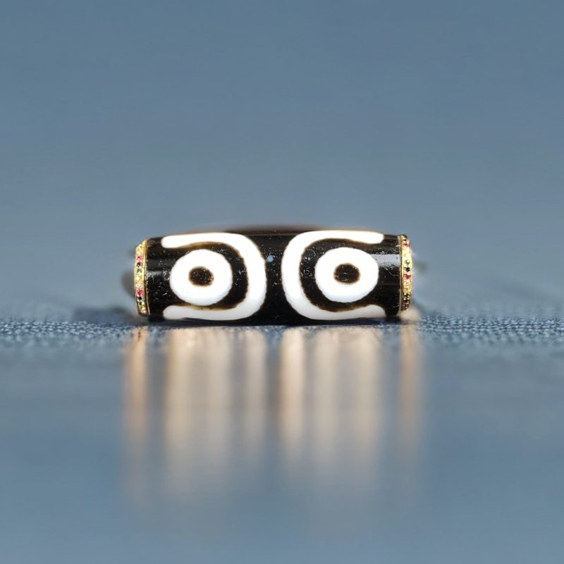  【大师兄】18k金黑白七眼天然玛瑙