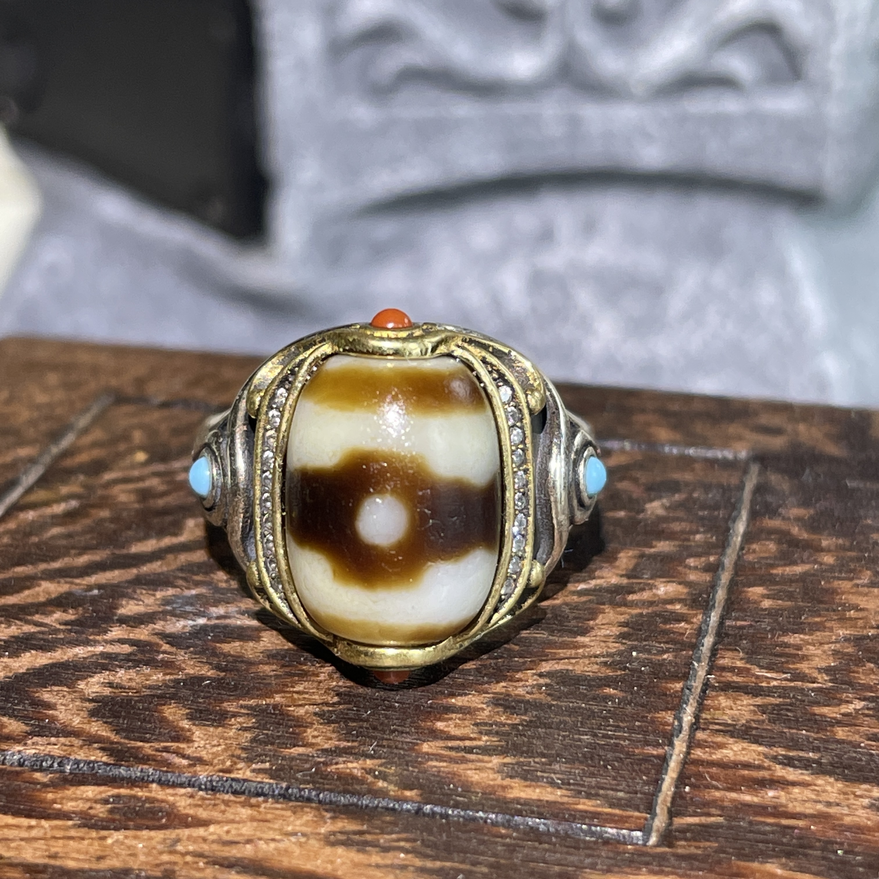 【大师兄】S925银坛城三眼手工台珠老气玛瑙男款女款藏传