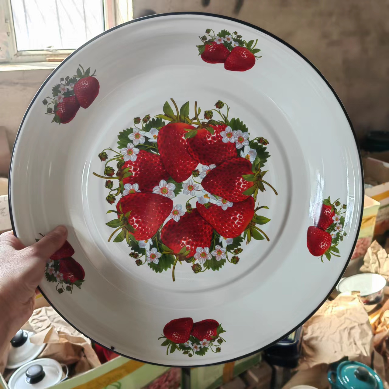 俄罗斯原装进口怀旧复古《瑕疵》搪瓷厨具 大茶盘子