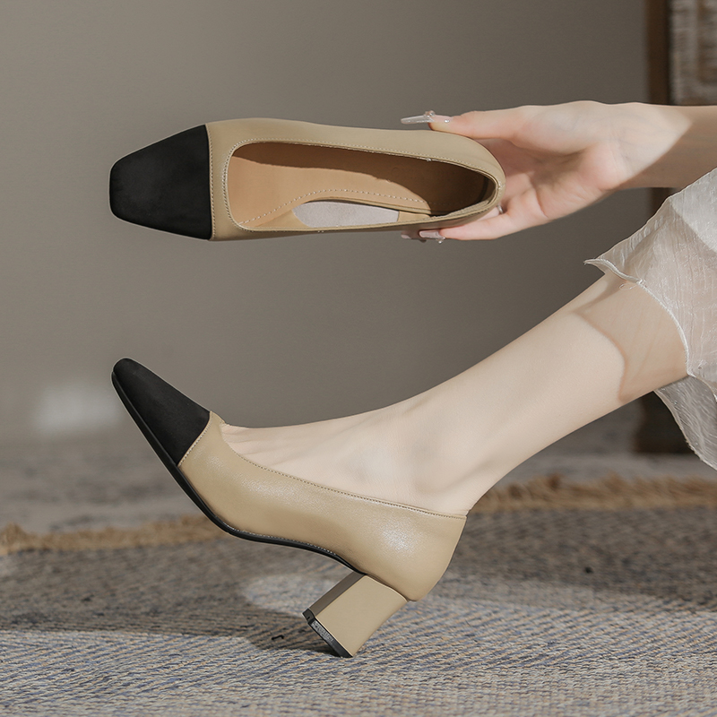 小香风粗跟百搭软底工作单鞋女皮鞋爆款职业中跟通勤时尚高跟鞋