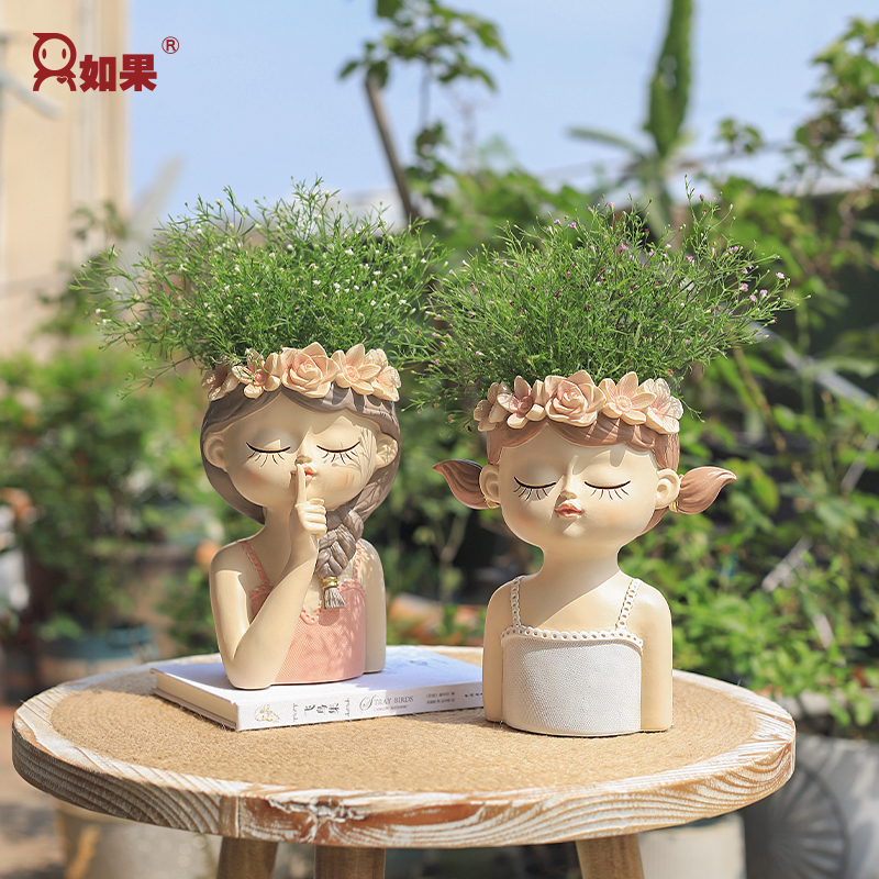 ROOGO/如果仙女土培多肉中号花盆鲜花玫瑰百合盆栽客厅头戴装饰品