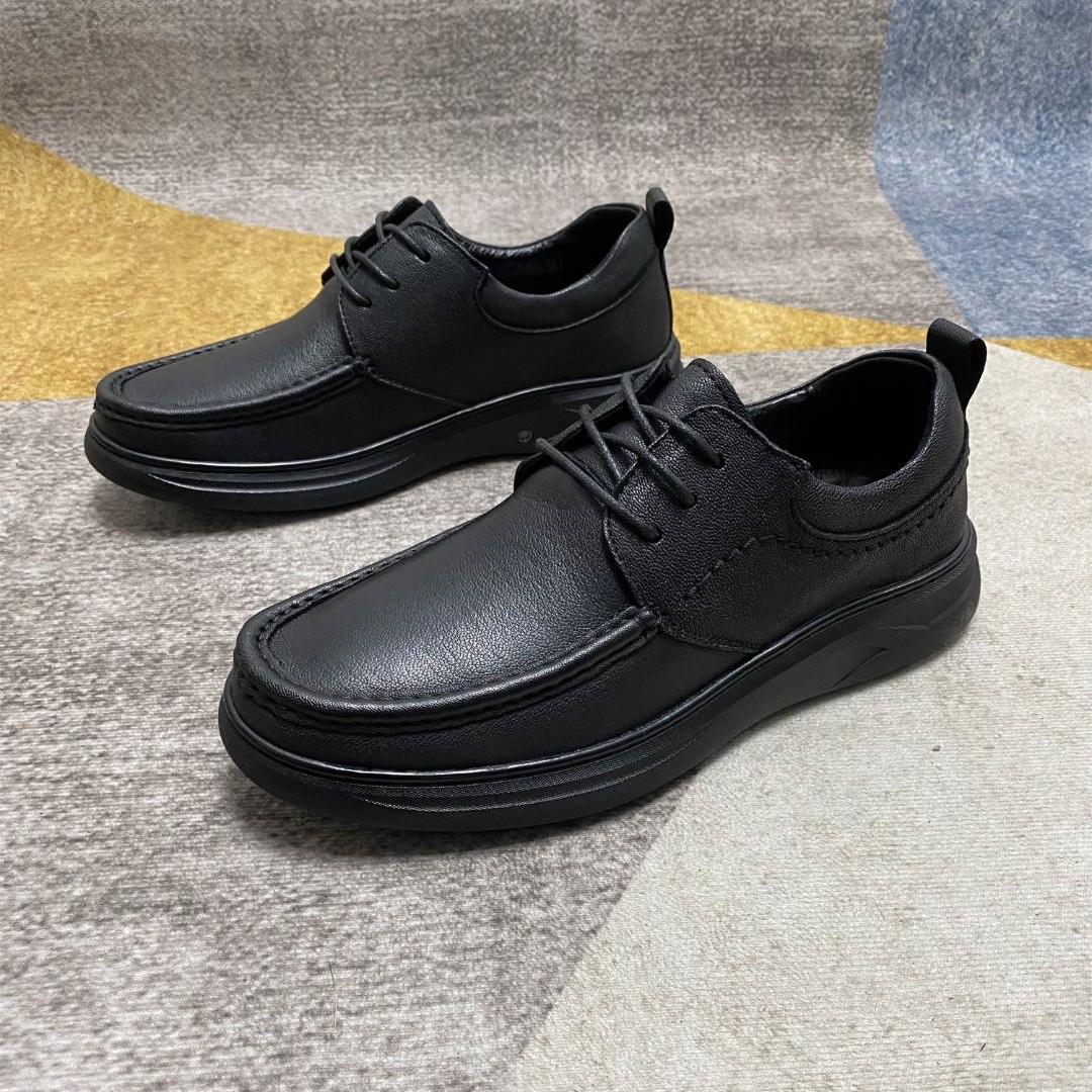 秋冬新款头层牛皮男士休闲皮鞋系带舒适软皮软底真皮男鞋