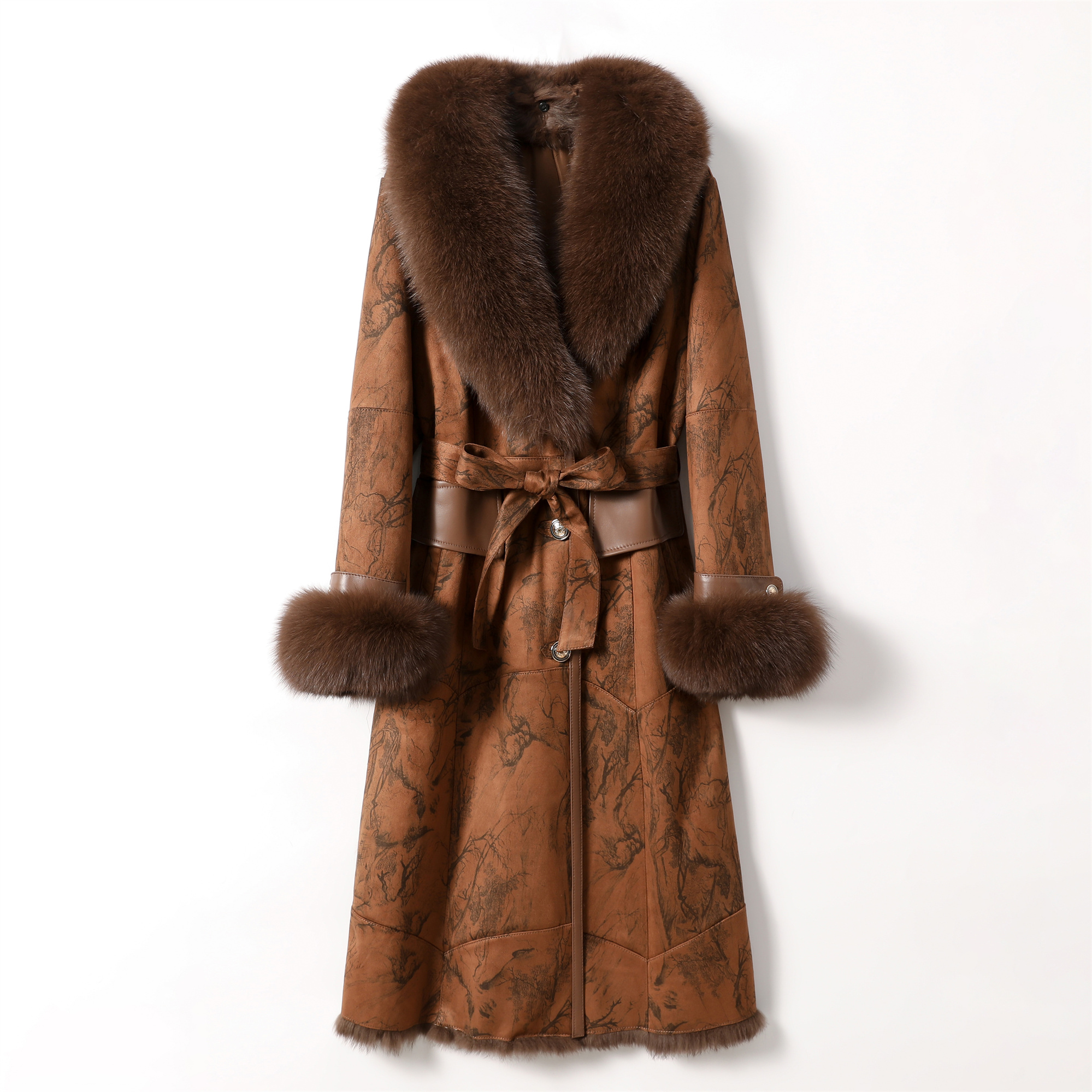 ALFAPSRF/歐芭妃【蓉蓉】202冬季可脱卸狐狸毛毛领山水皮毛长款大衣