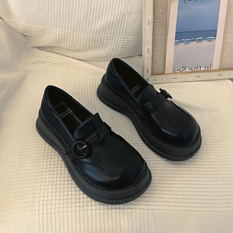 jk小皮鞋女秋冬厚底英伦玛丽珍单鞋2023新款一脚蹬黑色乐福鞋