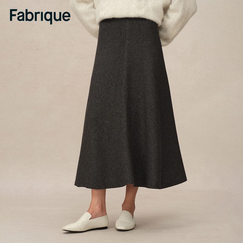 FabriqueZephyra 秋冬锡器灰美利奴绵羊毛A字伞摆针织半裙