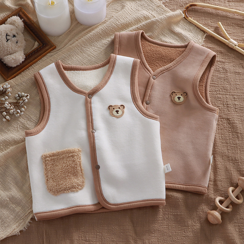 婴儿马甲春秋冬加绒护肚坎肩男女宝宝小马夹绒面外穿保暖男童女童