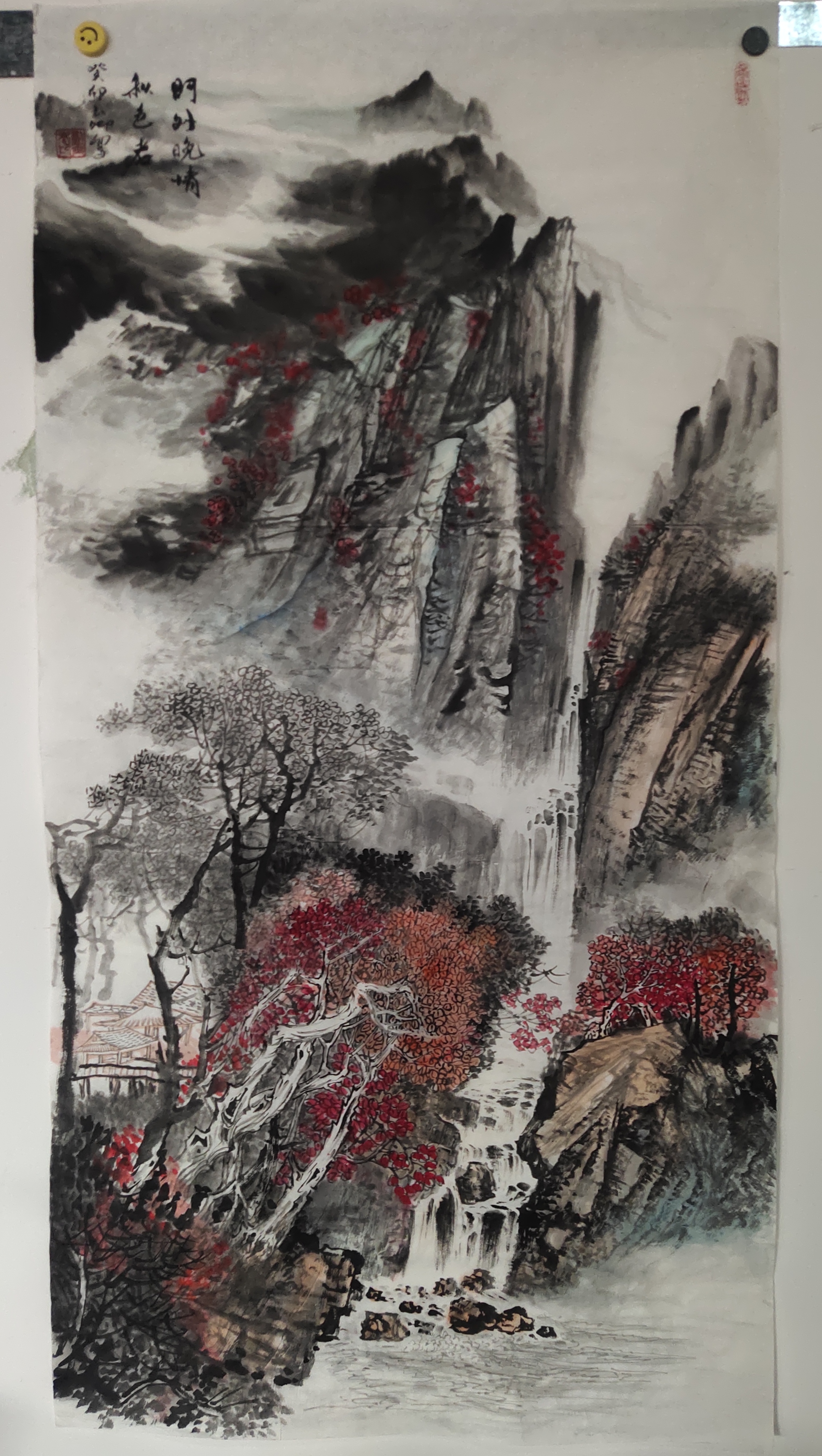 刘玉卿手绘四尺竖山水高136Cm，宽68Cm