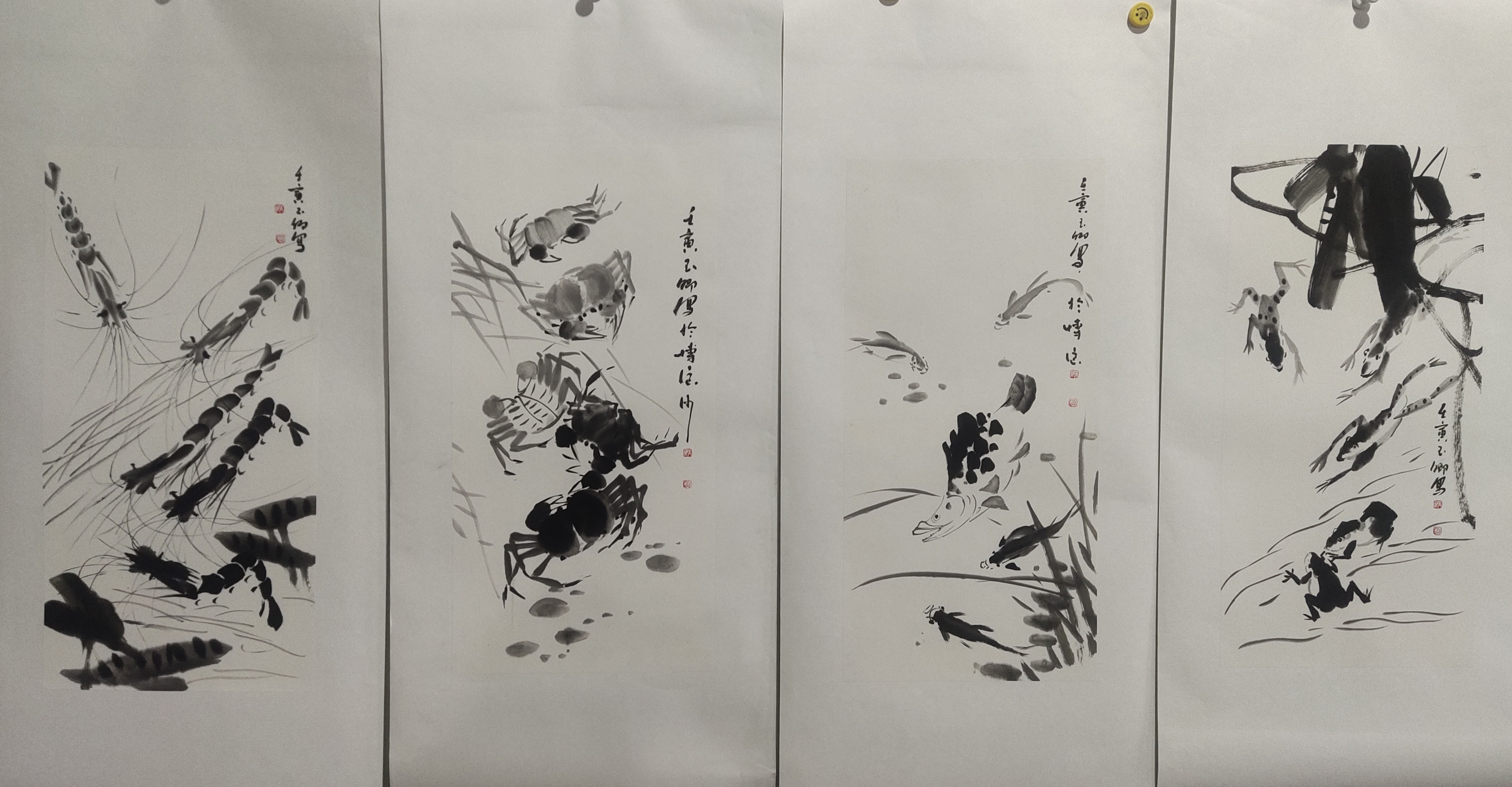 刘玉卿手绘水墨四条屏，每幅高69Cm，宽34Cm